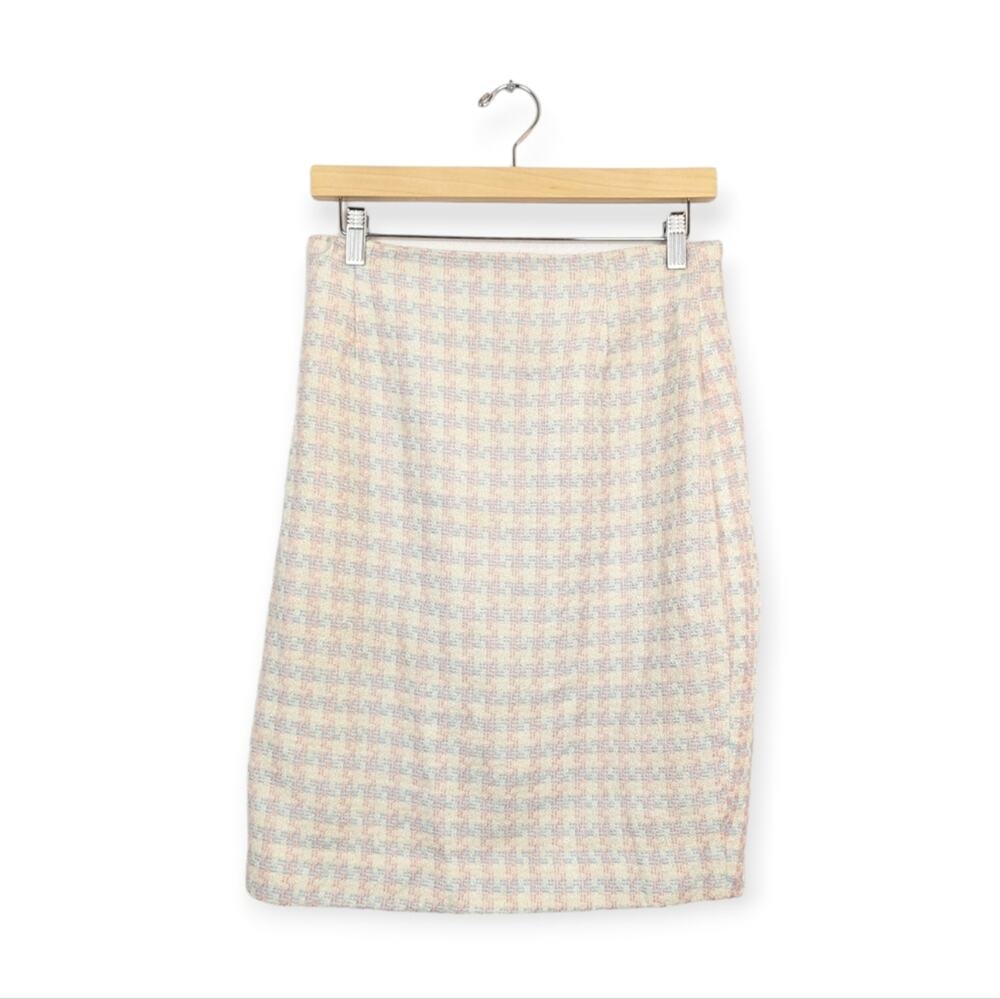 Vintage Renee DuMarr Pencil Skirt 10 Cream Pastel Tweed Classic